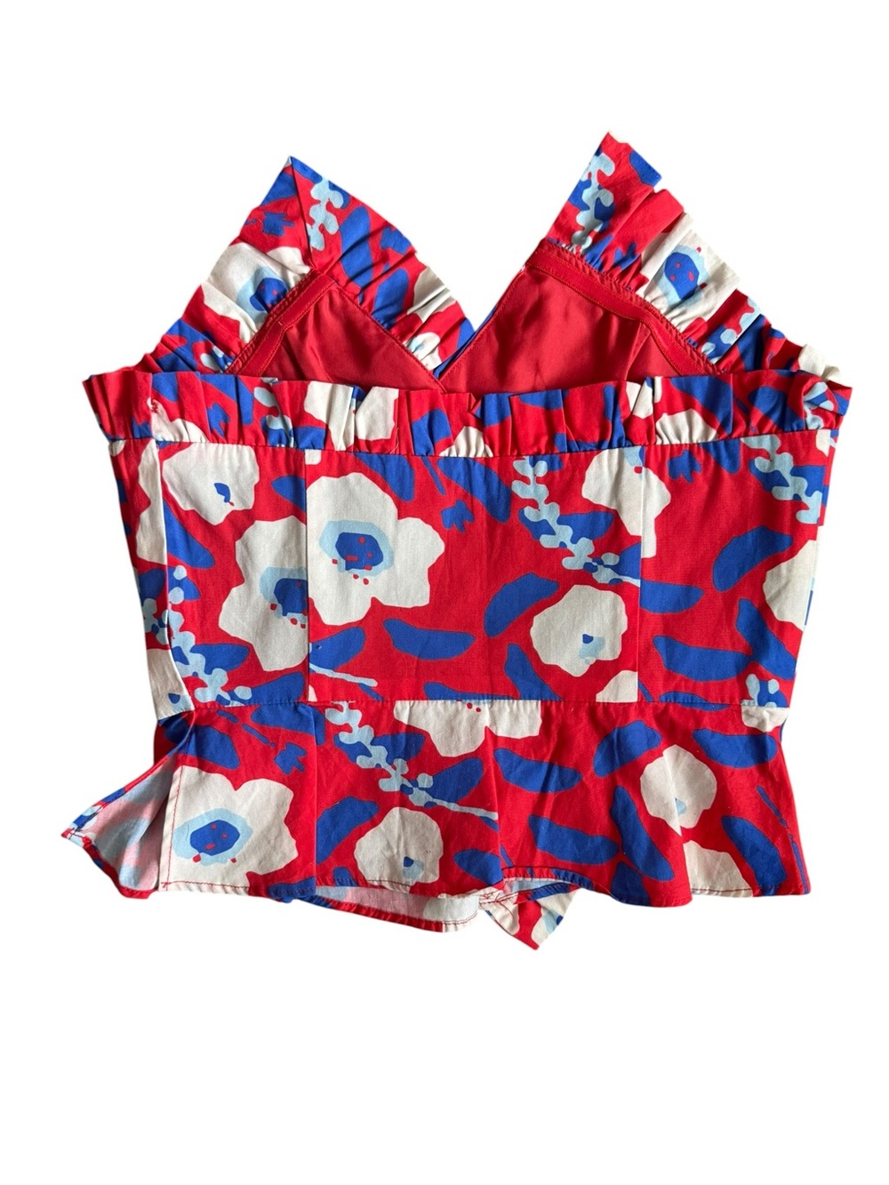 NWT Anthropologie Hutch Red Blue White Floral Strapless Ruffle Top - Picture 2 of 9